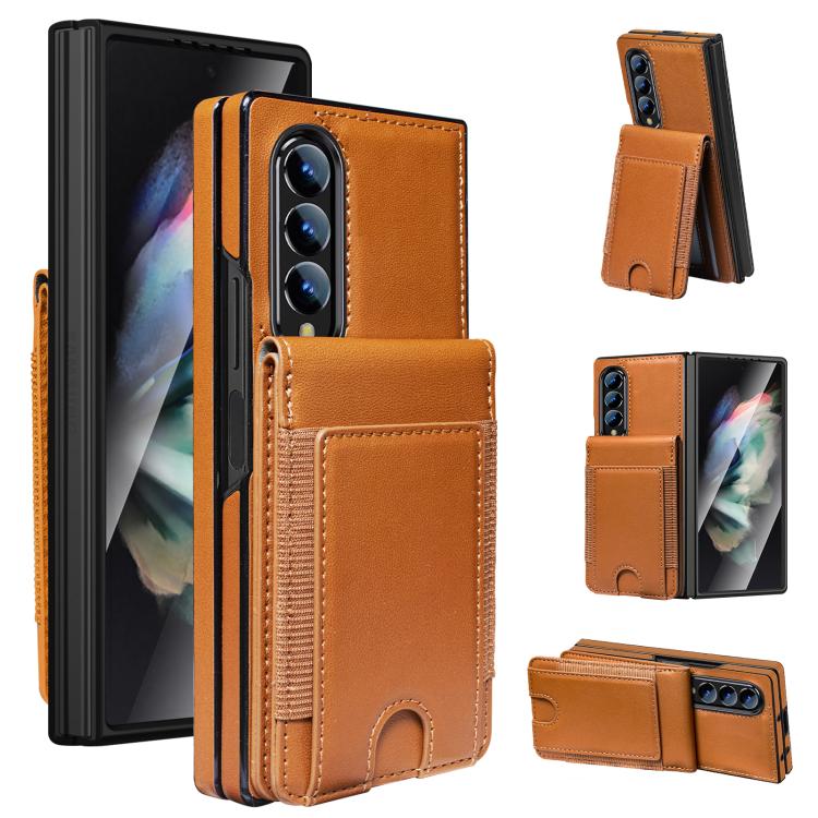 Funda de cuero con película templada integrada para Samsung Galaxy Z Fold4 (marrón)