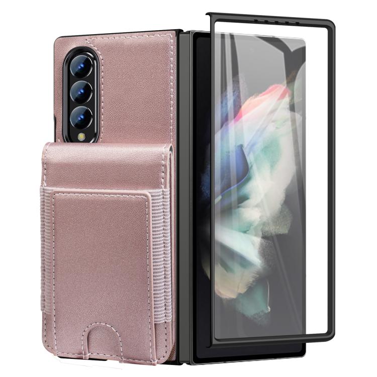 Funda de cuero con película templada integrada para Samsung Galaxy Z Fold3 (oro rosa)