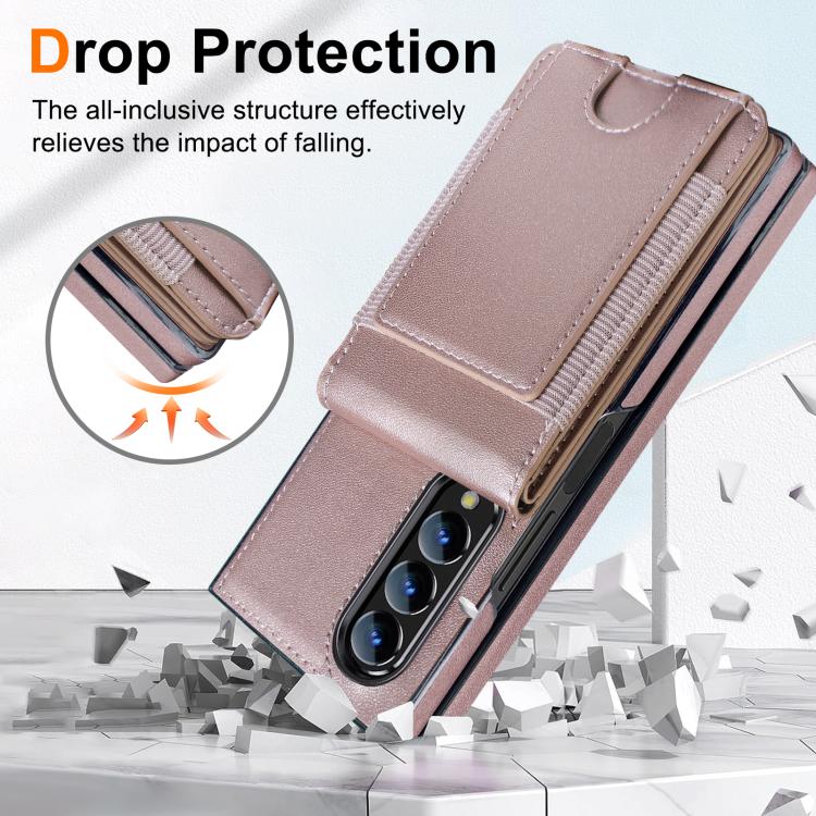 Funda de cuero con película templada integrada para Samsung Galaxy Z Fold3 (oro rosa)