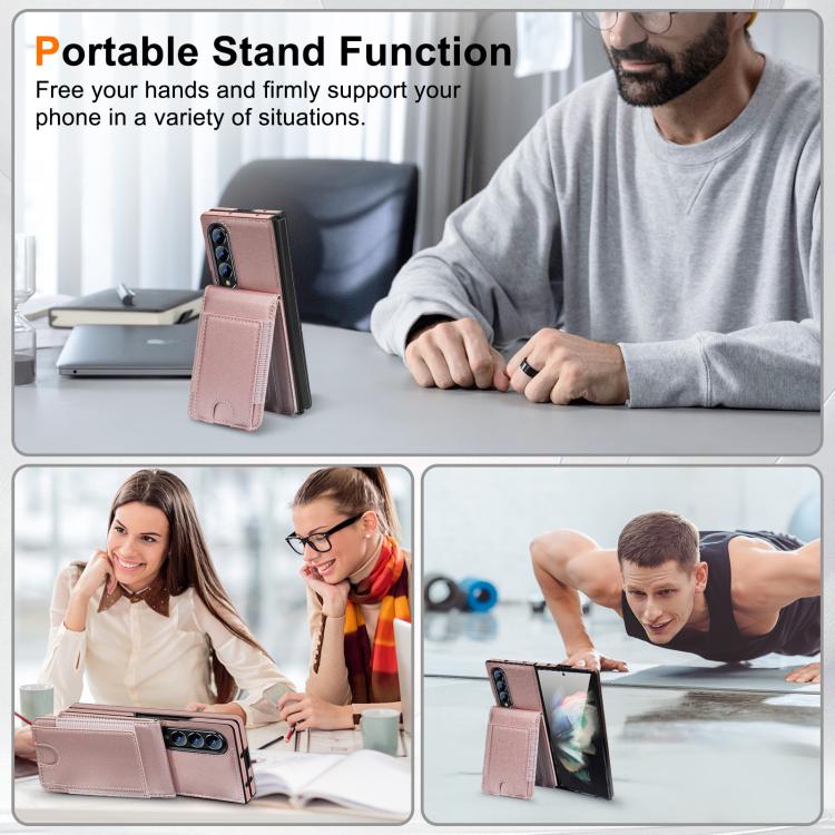 Funda de cuero con película templada integrada para Samsung Galaxy Z Fold3 (oro rosa)