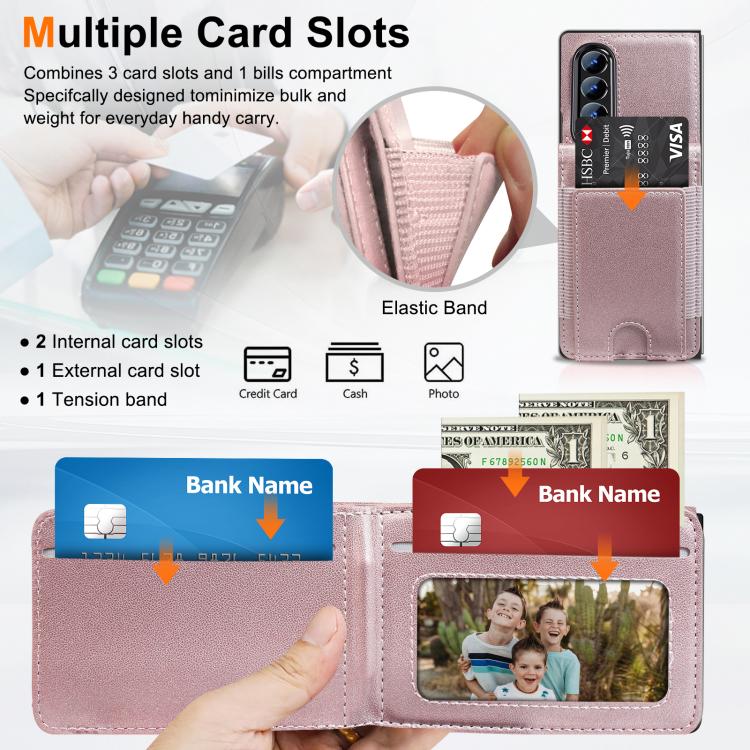 Funda de cuero con película templada integrada para Samsung Galaxy Z Fold3 (oro rosa)