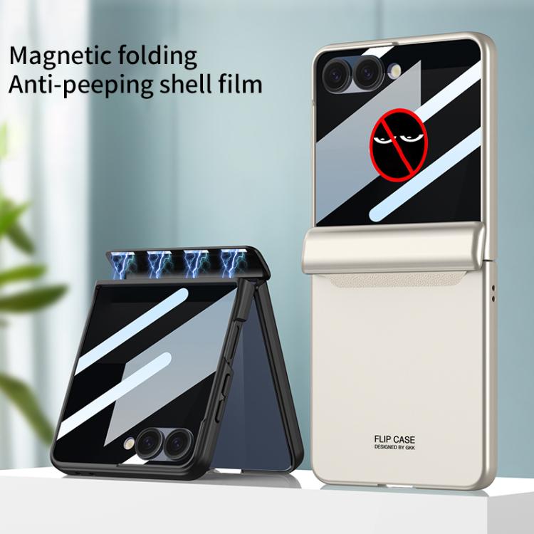 Funda con tapa magnética de cobertura total para Samsung Galaxy Z Flip7 5G con película de privacidad integrada GKK (naranja)
