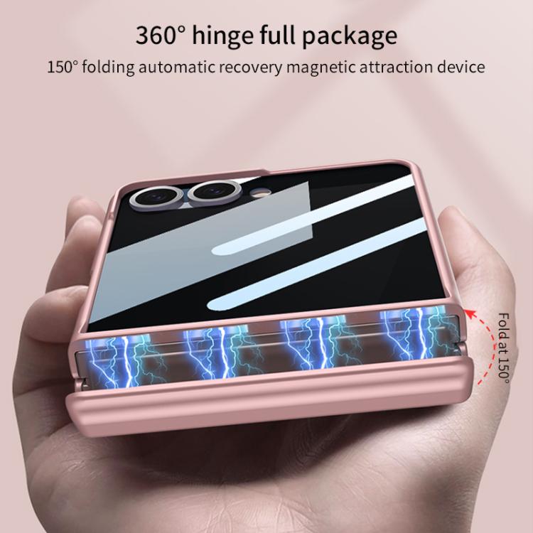 Funda con tapa magnética de cobertura total para Samsung Galaxy Z Flip7 5G con película de privacidad integrada GKK (naranja)