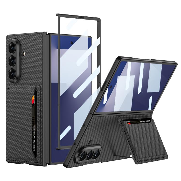 Funda de cuero ultrafina integrada GKK con ranuras para tarjetas para Samsung Galaxy Z Fold7 5G (fibra de carbono)