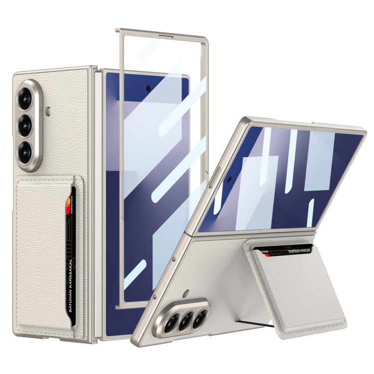Funda de cuero ultrafina integrada GKK con ranuras para tarjetas para Samsung Galaxy Z Fold7 5G (gris titanio)