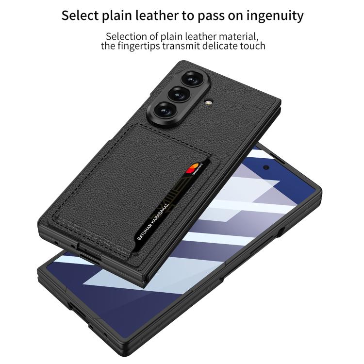 Funda de cuero ultrafina integrada GKK con ranuras para tarjetas para Samsung Galaxy Z Fold7 5G (fibra de carbono)