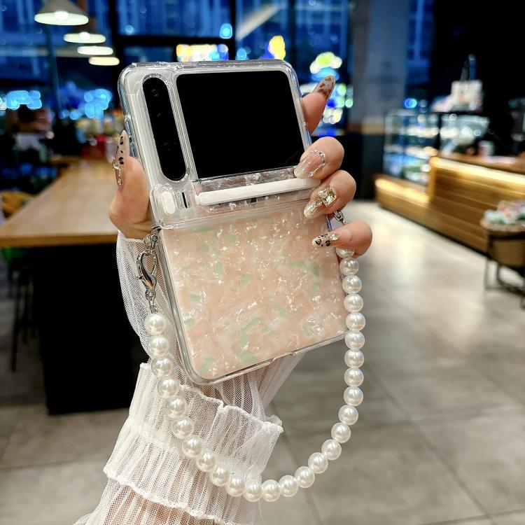 Funda para Huawei Pura X con hebilla lateral y textura perlada, con pulsera (beige)
