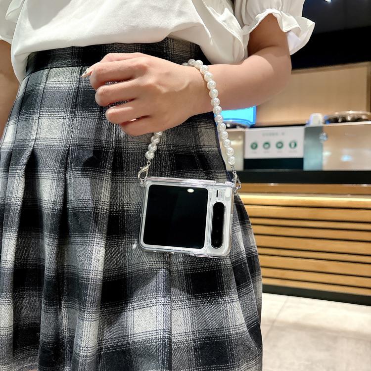 Funda para Huawei Pura X con hebilla lateral y textura perlada, con pulsera (rosa y verde)
