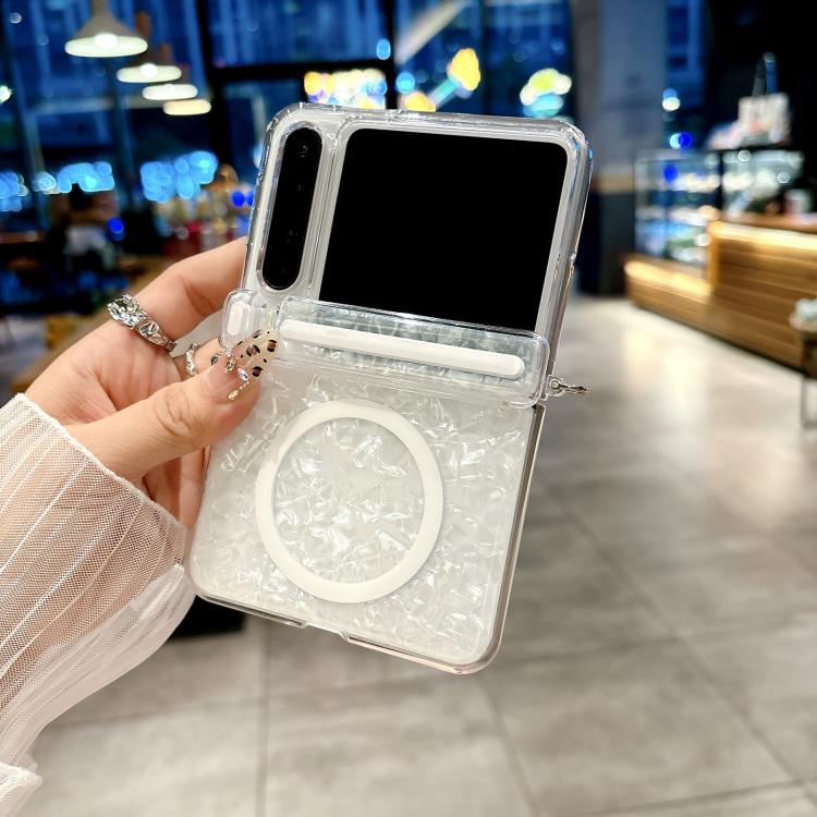 Funda MagSafe con textura perlada y hebilla lateral para Huawei Pura X (beige)