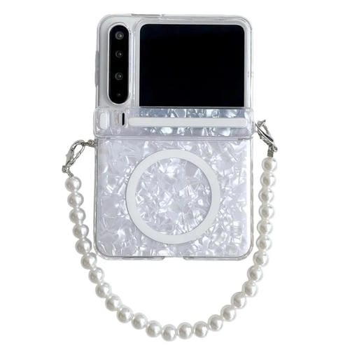 Funda MagSafe con hebilla lateral y textura perlada para Huawei Pura X (blanco)