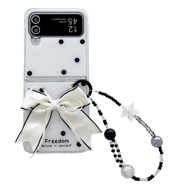 Funda para Samsung Galaxy Z Flip3 5G con diseño de puntos brillantes y lazo (blanca)