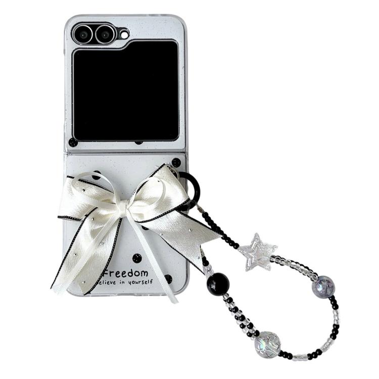 Funda para Samsung Galaxy Z Flip6 con diseño de puntos brillantes y lazo (blanca)