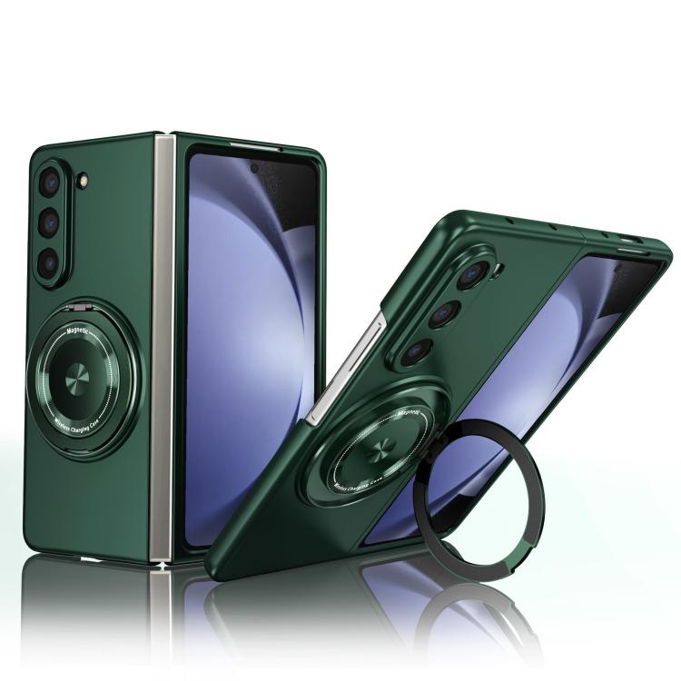 Funda de PC con soporte giratorio Kalebol MagSafe para Samsung Galaxy Z Fold5 (verde oscuro)