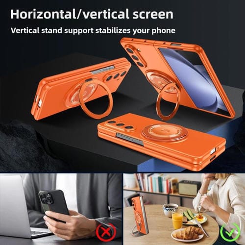 Funda para Samsung Galaxy Z Fold5 con soporte giratorio MagSafe Kalebol para PC (rojo vino)