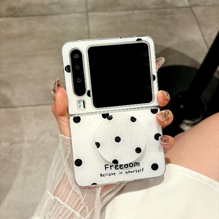 Funda para Huawei Pura X con diseño de puntos brillantes y soporte (blanca)