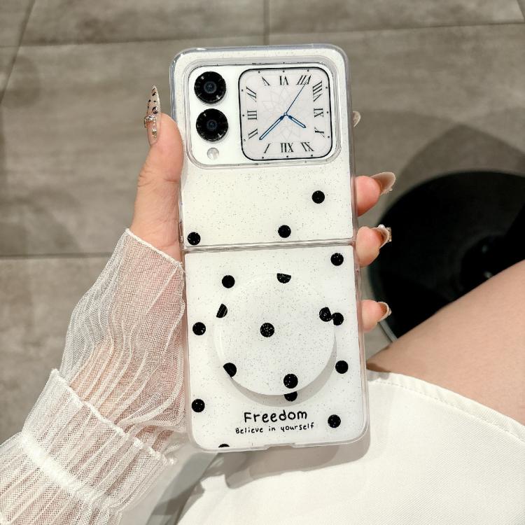 Funda con purpurina y puntos para Huawei Nova Flip (blanca)