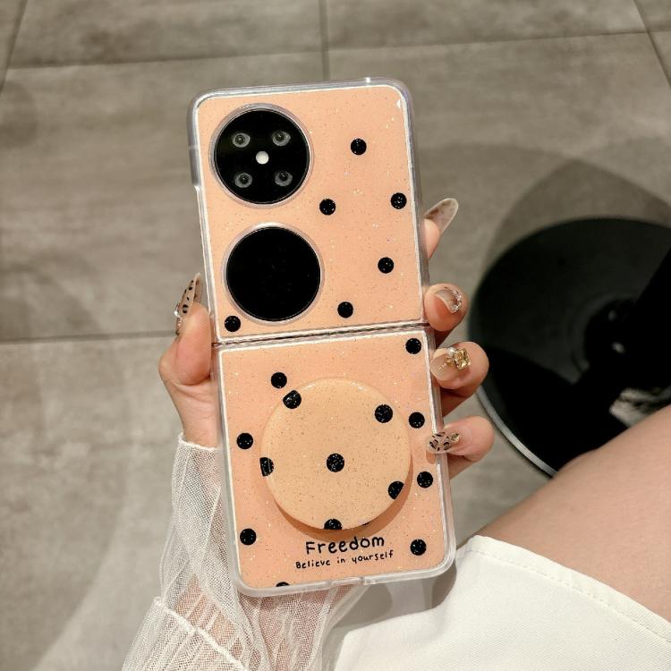 Funda con estampado de puntos brillantes para Huawei Pocket 2 con soporte (dorada)
