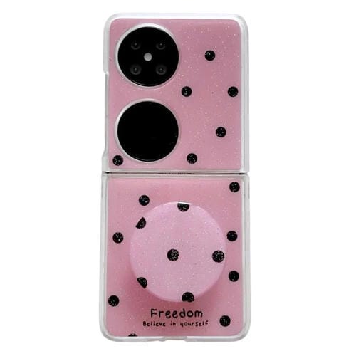 Funda para Huawei P50 con diseño de puntos brillantes y soporte (rosa y rojo)
