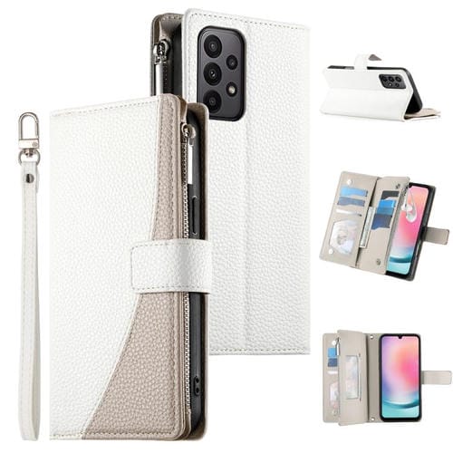 Funda de cuero tipo billetera con cremallera y correa corta para Samsung Galaxy A23 4G / 5G / M13 4G / M23 (blanco)