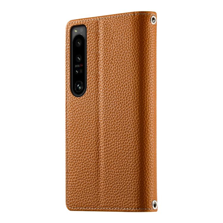 Funda de cuero con cremallera para Sony Xperia 1 IV, con costuras, para múltiples tarjetas y correa corta (marrón)