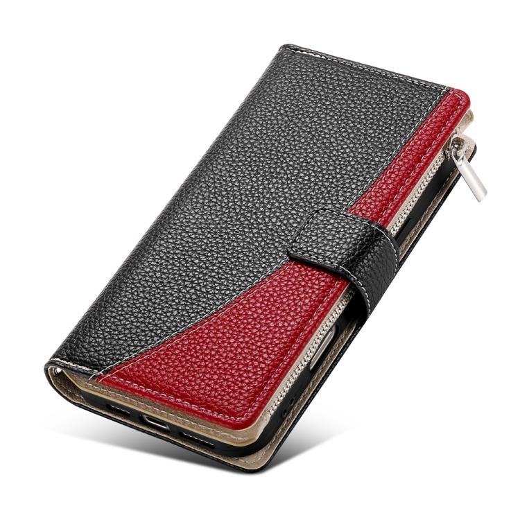 Funda de cuero con cremallera para Sony Xperia 1 VII, con costuras, múltiples tarjetas y correa corta (negra)