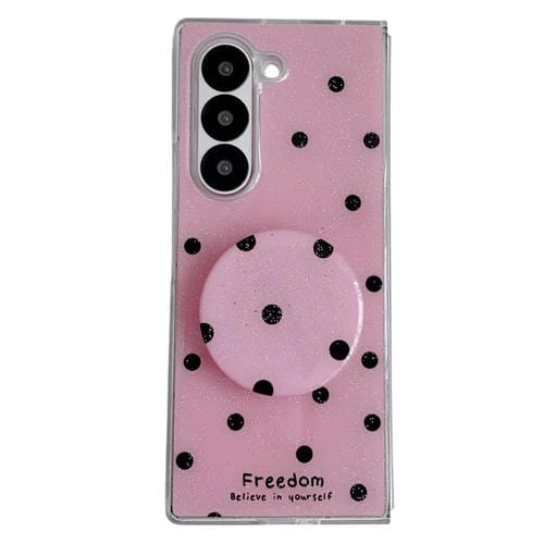 Funda para Samsung Galaxy Z Fold6 con diseño de puntos brillantes y soporte (rosa y rojo)