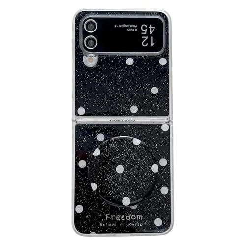 Funda con estampado de puntos brillantes y soporte para Samsung Galaxy Z Flip4 (negra)