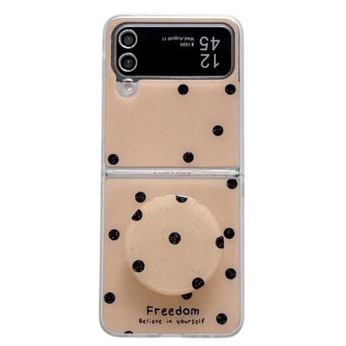 Funda para Samsung Galaxy Z Flip3 5G con diseño de puntos brillantes y soporte (dorada)