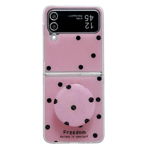 Funda para Samsung Galaxy Z Flip3 5G con diseño de puntos brillantes y soporte (rosa y rojo)