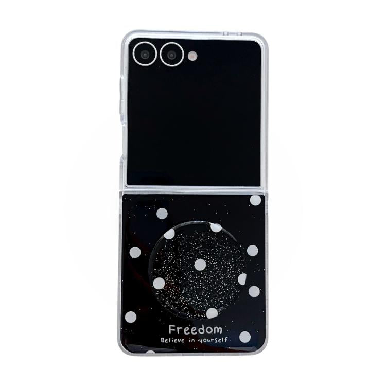 Funda para Samsung Galaxy Z Flip7 5G con diseño de puntos brillantes y soporte (negra)
