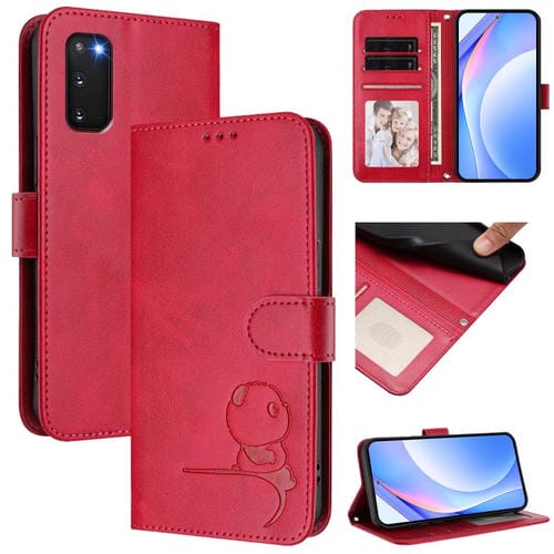 Funda de piel con estampado RFID y cordón para Samsung Galaxy S20 FE (rosa y rojo)