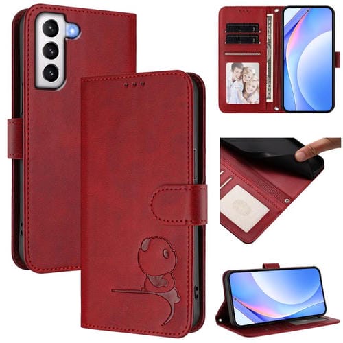 Funda de piel con estampado RFID y cordón para Samsung Galaxy S21 5G (rojo vino)