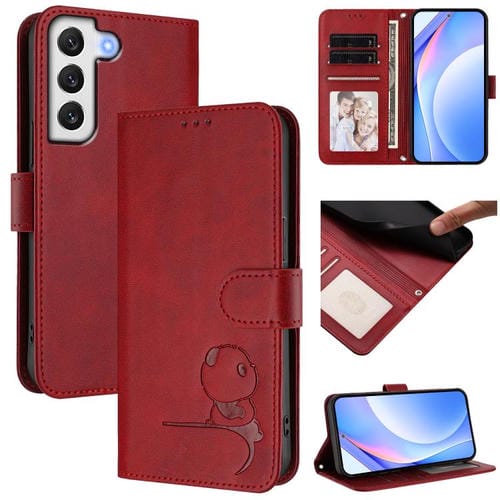 Funda de piel con estampado RFID y cordón para Samsung Galaxy S21 FE 5G (rojo vino)