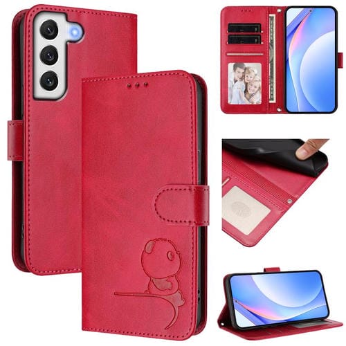 Funda de cuero RFID con estampado de panda para Samsung Galaxy S21 FE 5G con cordón (rosa)
