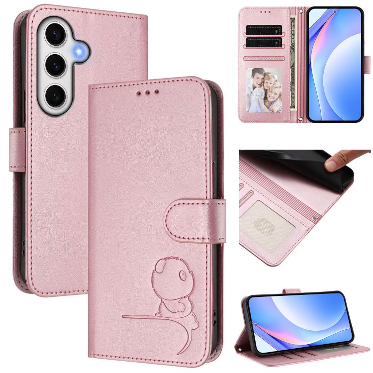 Funda de cuero con estampado de panda y RFID para Samsung Galaxy S24 FE 5G con cordón (rosa)
