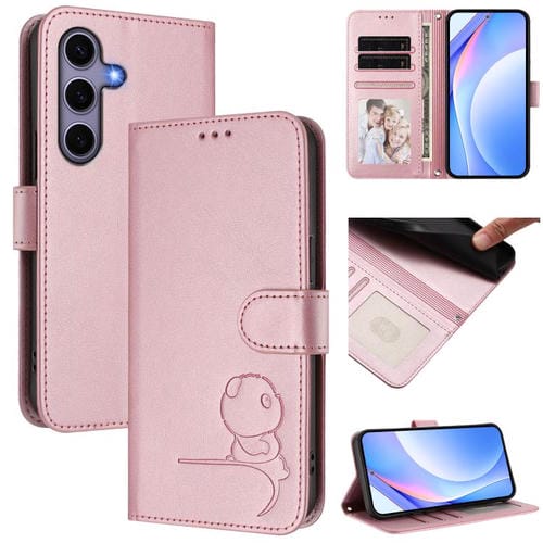 Funda de cuero con relieve RFID y cordón para Samsung Galaxy S25/S24 5G (rosa)