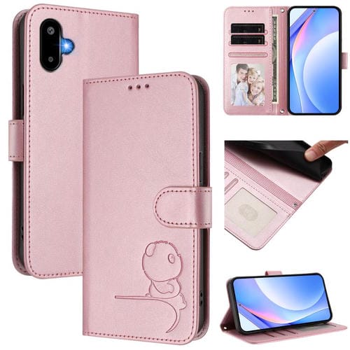 Funda de cuero con relieve RFID y cordón para Samsung Galaxy F06 5G / M06 5G (rosa)