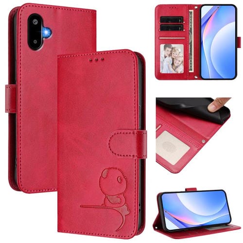 Funda de cuero RFID con estampado de panda y cordón para Samsung Galaxy F06 5G / M06 5G (rosa)