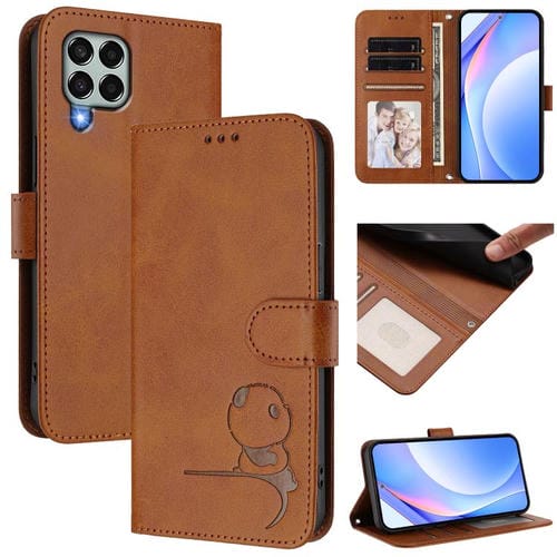 Funda de cuero con relieve RFID y cordón para Samsung Galaxy M33 5G (marrón)