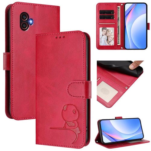 Funda de cuero RFID con estampado de panda y cordón para Samsung Galaxy XCover6 Pro (rosa)