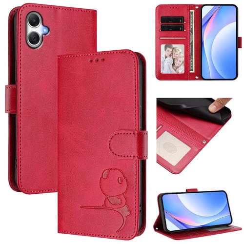 Funda de piel con estampado RFID y cordón para Samsung Galaxy A05/M05/F05 (rosa)
