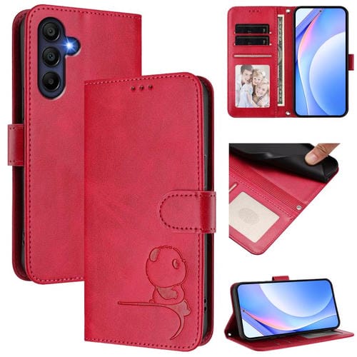 Funda de cuero RFID con estampado de panda y cordón para Samsung Galaxy A17 5G / A26 5G (rosa)