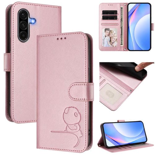 Funda de cuero con relieve RFID y cordón para Samsung Galaxy A36 5G (rosa)
