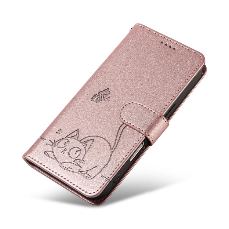 Funda de cuero con tapa y estampado de gato adorable para Samsung Galaxy A56 5G (oro rosa)