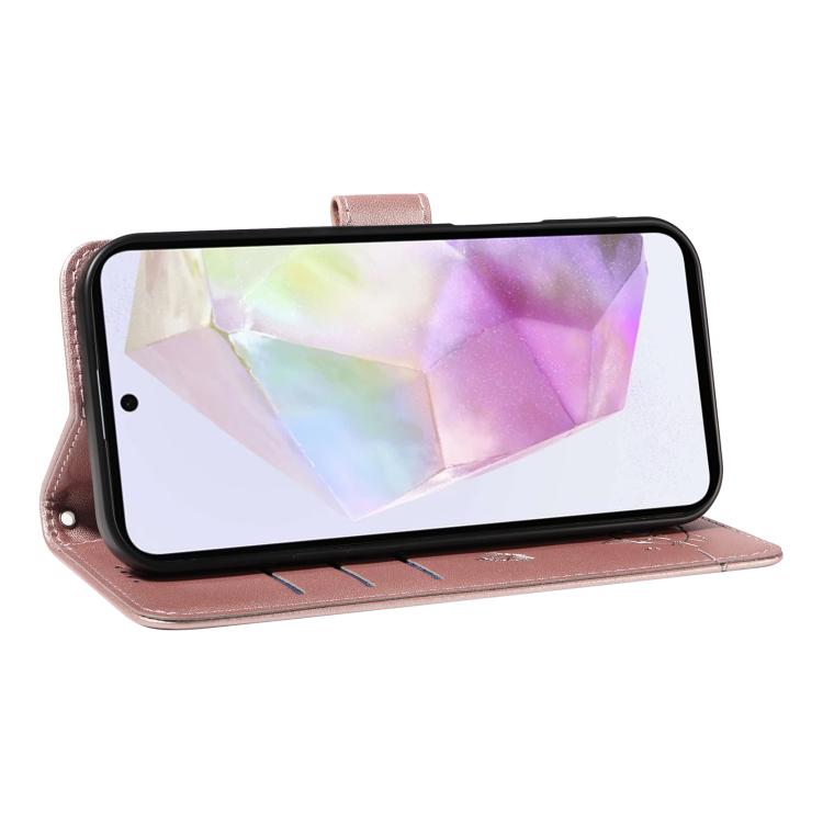 Funda de cuero con tapa y estampado de gato adorable para Samsung Galaxy A56 5G (oro rosa)