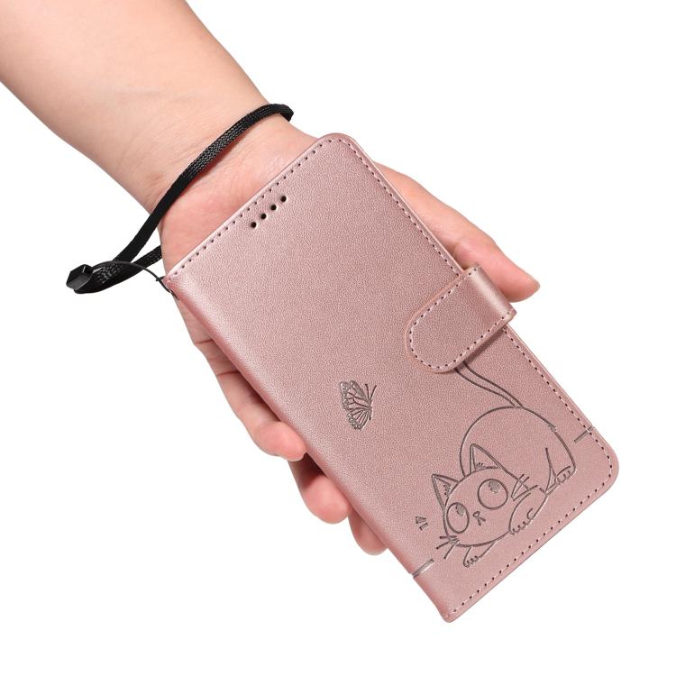 Funda de cuero con tapa y estampado de gato adorable para Samsung Galaxy A56 5G (oro rosa)