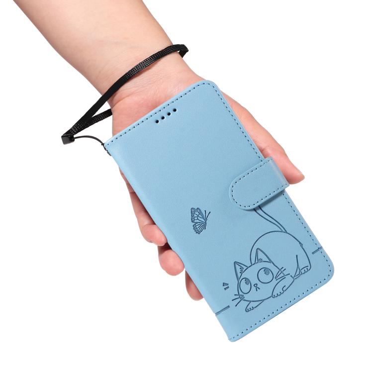 Funda de cuero con tapa y estampado de gato adorable para Samsung Galaxy A56 5G (azul cielo)