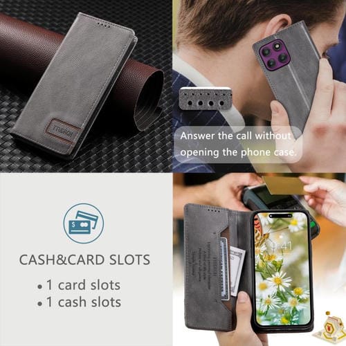 Funda de cuero magnético con textura retro RFID TTUDRCH para Motorola Edge 60 Pro (gris)