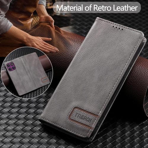 Funda de cuero magnético con textura retro RFID TTUDRCH para Motorola Edge 60 Pro (gris)