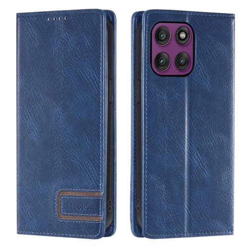 Funda de cuero magnético con textura retro RFID TTUDRCH para Motorola Edge 60 Pro (azul)